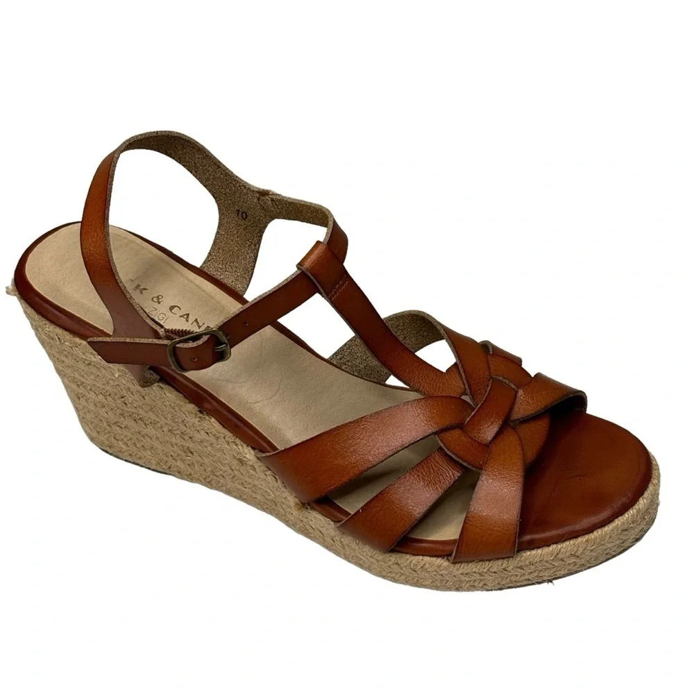 ROCK & CANDY by ZIGI Cognac Leather Espadrilles Platform Wedge Sandals Size 10